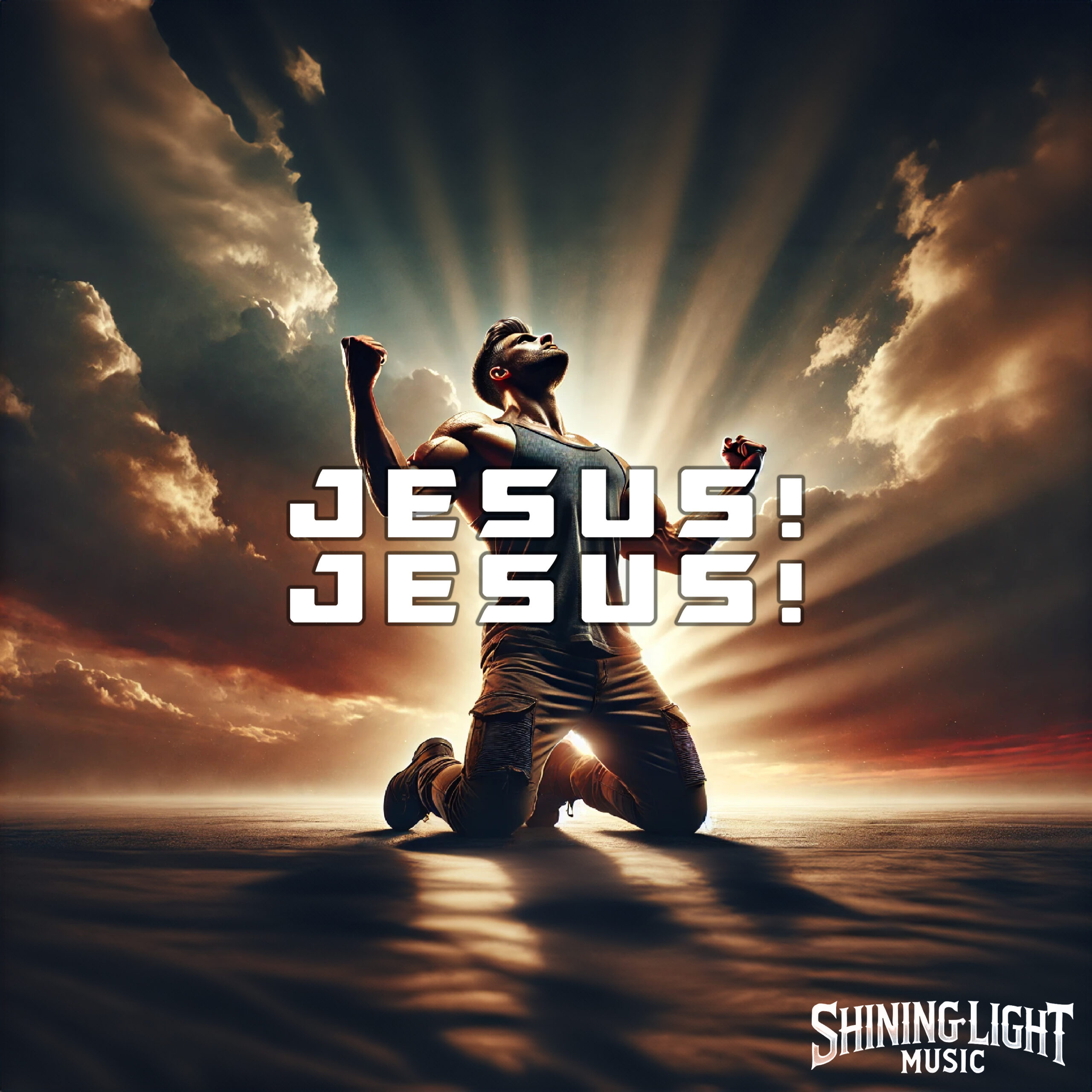 Jesus Jesus Cover - man on his knees with arms raised and looking to the heavens